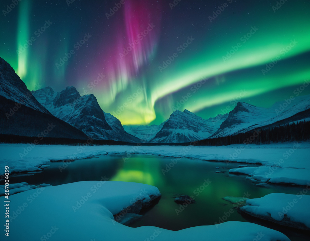 beautiful northern lights over a mountain