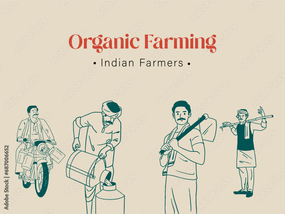 Asian farmers working in the Field. Hand-drawn sketch, vector, illustration