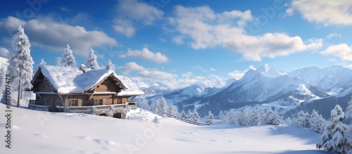 Snowy alpine chalet.