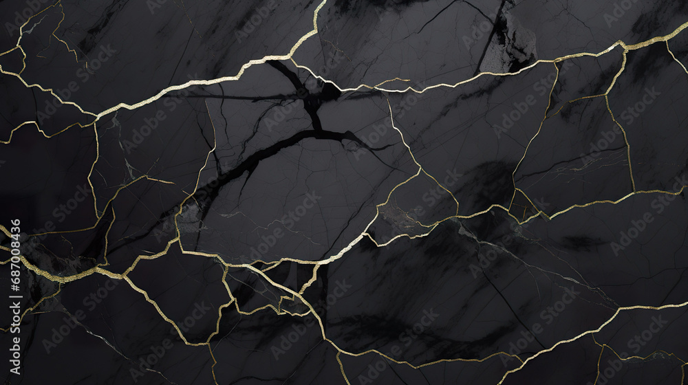 Black kintsugi marble background. Black kintsugi marble background.
