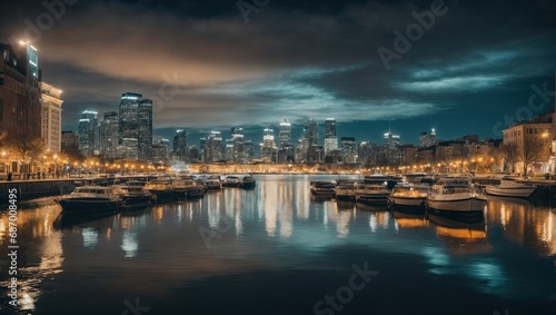  Urban Serenity  Night Skyline and Waterfront Tranquility 
