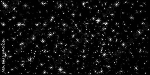 Celebration Sparkly background with 3d star on dark backdrop. Starry sky design. Glitzy Christmas vector illustration can used web pages, banner, poster. Bright pattern.
