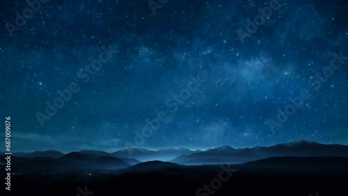 Stars moving across the night sky with silhouetted mountains. seamless looping virtual time lapse video animation background. Generated with AI photo
