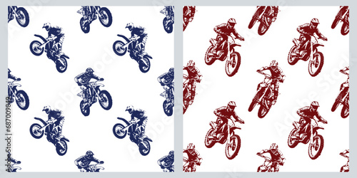 Motocross Extreme Vector Illustration Pattern Set of 2