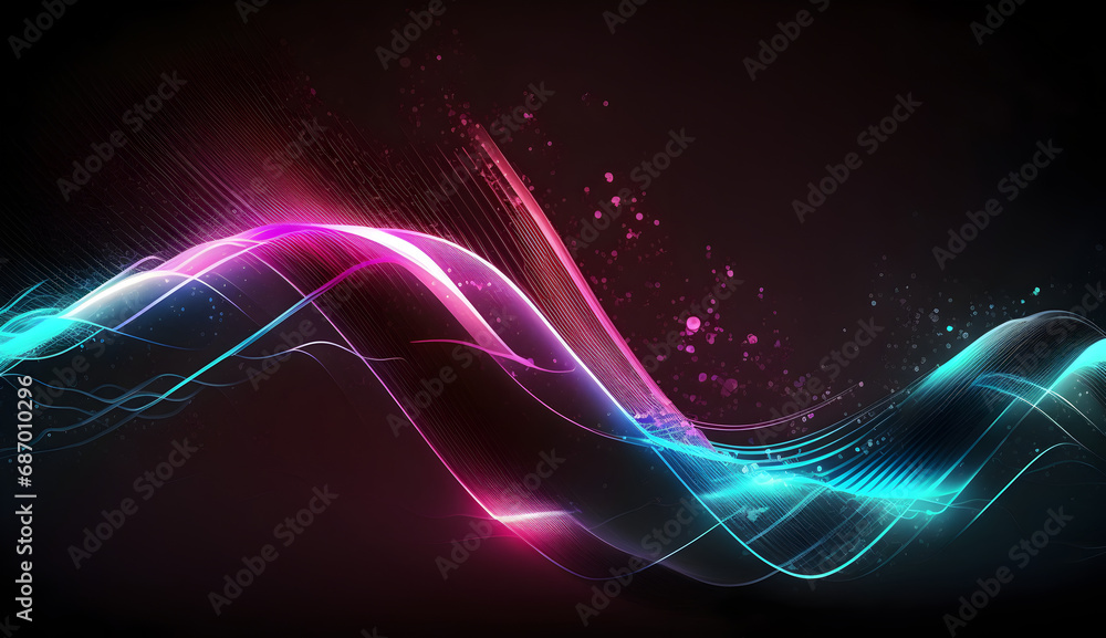 abstract futuristic background with pink blue glowing neon moving high speed wave lines and bokeh lights. Data transfer concept Fantastic wallpaper. Generative Ai.