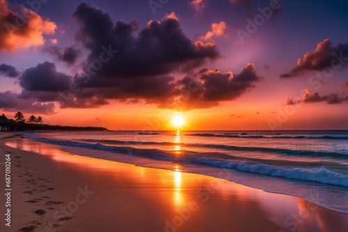 sunset on the beach in sky