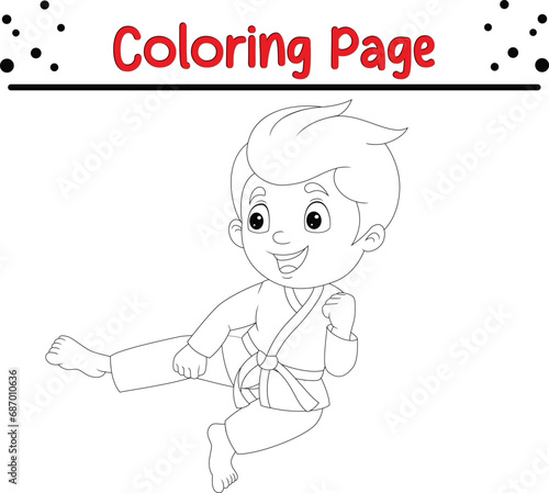 little boy training karate coloring book page