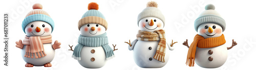 Set of snowman , Christmas and New Year decoration ,isolated transparent background, PNG photo