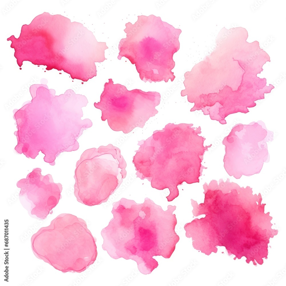 Set of watercolor paint stains blobs and splashes on white