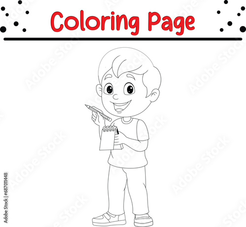 boy holding notebook pencil coloring book page