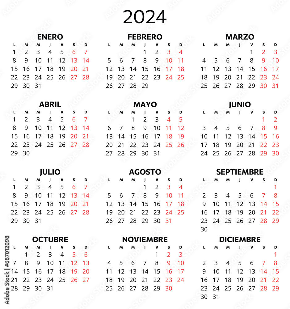 2025 spanish calendar. Printable vector illustration for Spain. 12