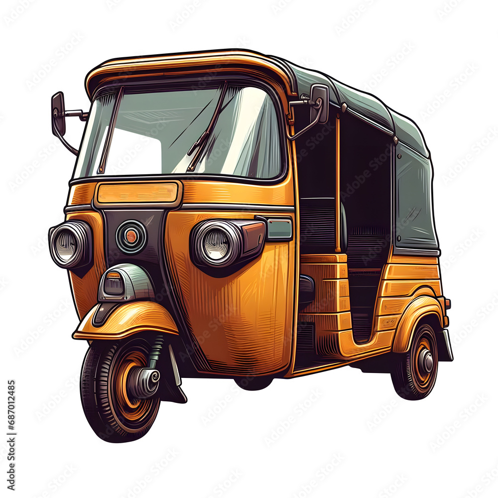 Indian yellow auto-rickshaw illustrations Isolated on a transparent Background
