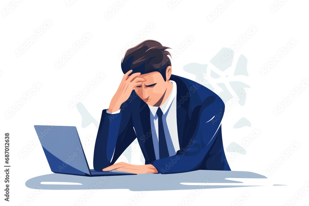 Tired businessman holding his head in hands on white background Tired businessman holding his head in hands on white background