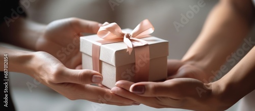 Woman giving a gift to her lover photo