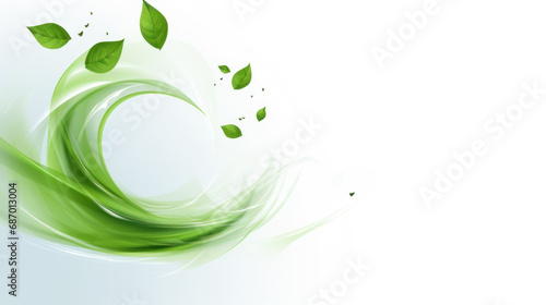 Green leaves and sparkles isolated on transparent background. Realistic vector illustration of vortex and waves with flying mint leaves isolated on white background. photo
