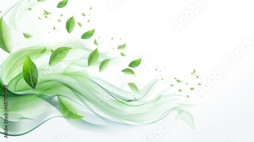 Green leaves and sparkles isolated on transparent background. Realistic vector illustration of vortex and waves with flying mint leaves isolated on white background. © venusvi