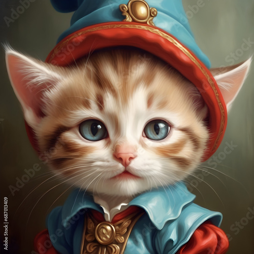 This ultra-detailed, beautiful, colorful vintage portrait of an adorable kitten is sure to please any cat lover. The artist has expertly captured the kitten's likeness, and the overall effect is one o photo