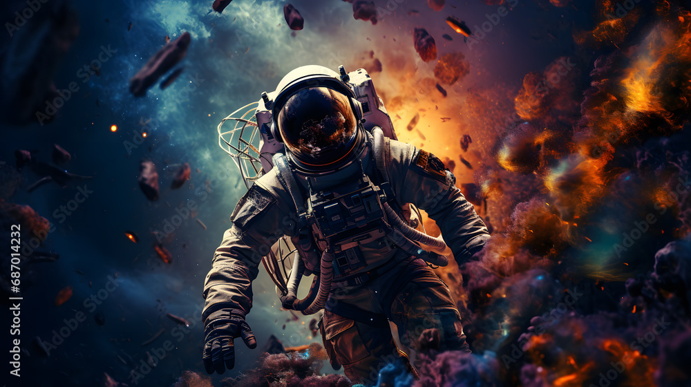 Fototapeta premium astronaut in the galaxy with milky way on the background