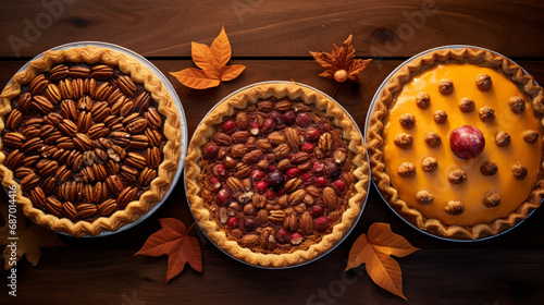 Pumpkin and pecan pies top view
