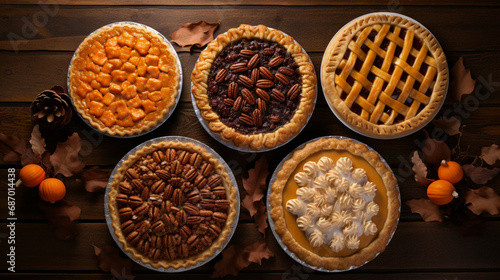 Pumpkin and pecan pies top view