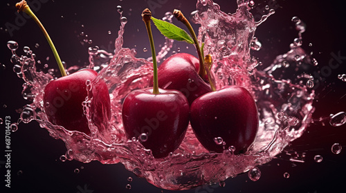 Cherry and water splash drops delicious background