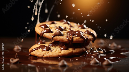 chocolate chip cookies with milk splash