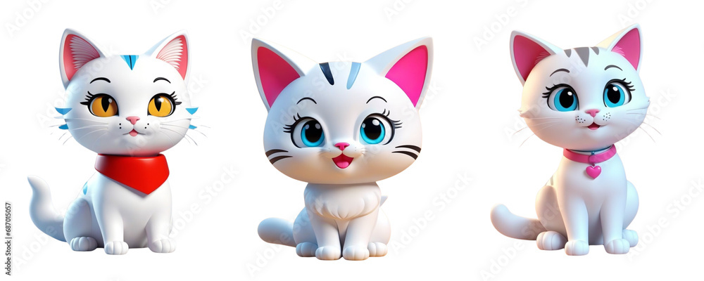 Set of cats isolate on transfer background