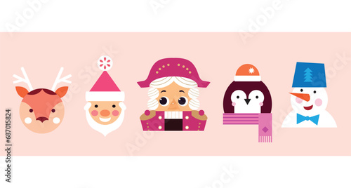 Christmas set characters Vector clip art illustration
