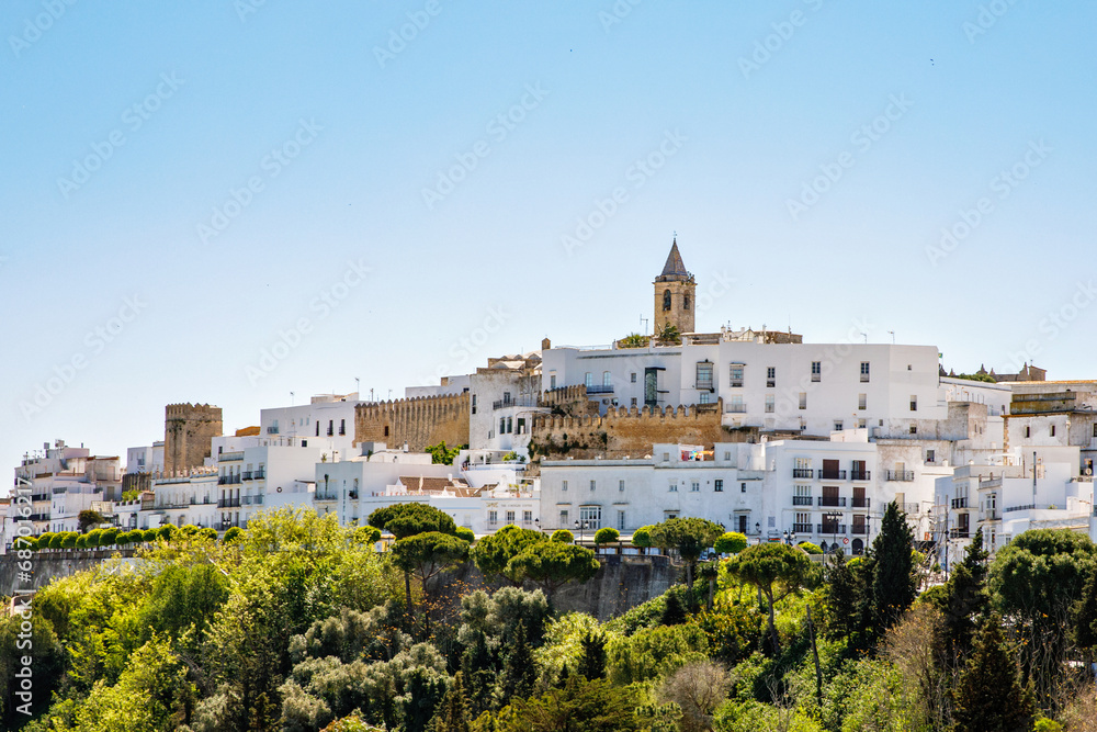 Beautiful view on Vejer de la Frontera, Spain, Andalusia region, Costa de la Luz, Cadiz district, White Towns, Iberian Peninsula, Old town. Ruta de los Pueblos Blancos