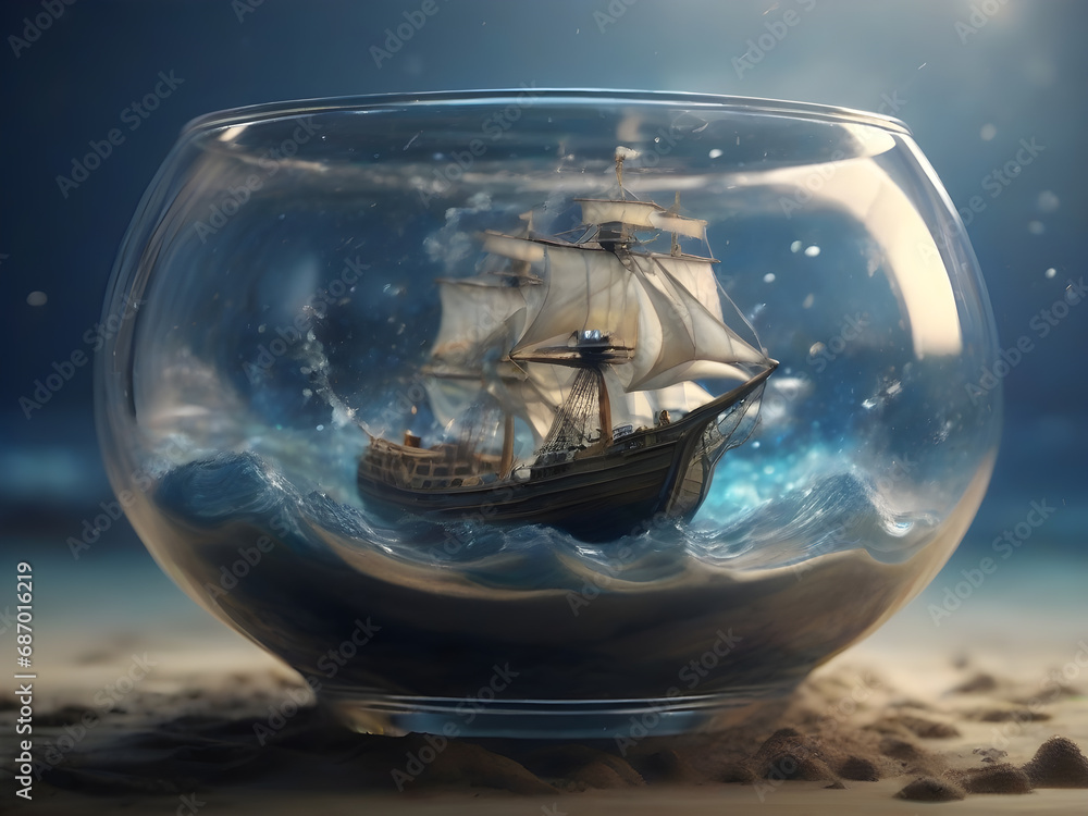 Captivating Sailing Ship Encased in a Glass Bowl - Mesmerizing Nautical Photography!