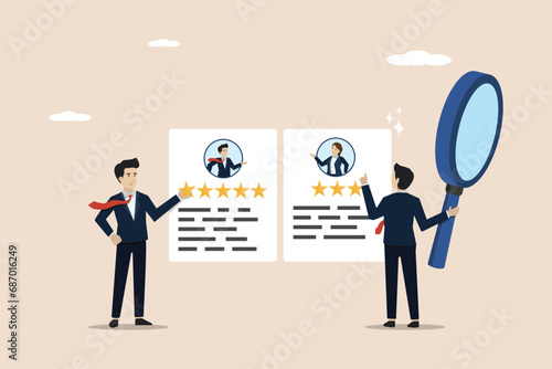 Performance management employee evaluation review, staff career annual appraisal, employee measurement concept, businessman manager giving star review on employee performance management.