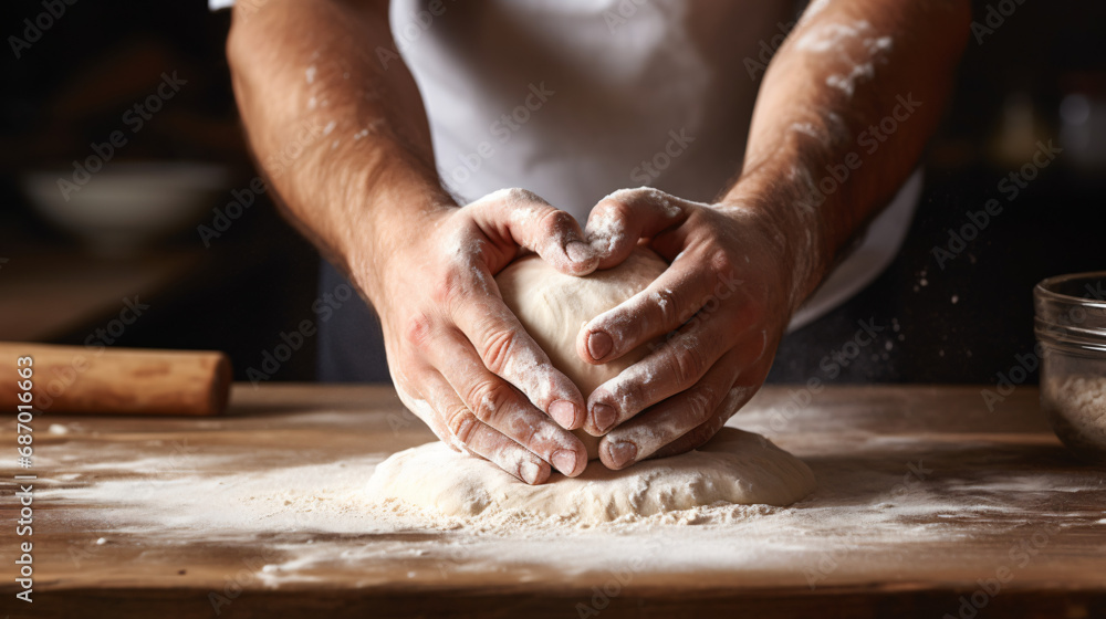 Closeup of Hands Kneading Dough