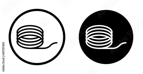 Wire icon set. copper coil cable vector symbol in black filled and outlined style.