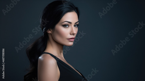 Portrait of a sophisticated woman in modern chic with copyspace background
