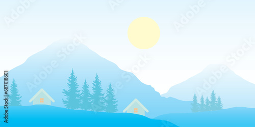 Winter snow covered mountains landscape background vector design  winter landscape.