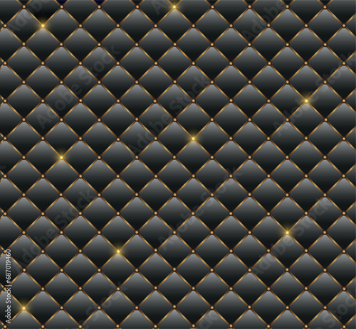 Black Buttoned luxury leather pattern with diamonds and gemstones.