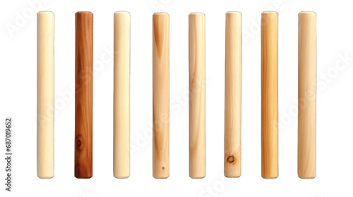 Set of Wooden Dowels Isolated on Transparent or White Background, PNG photo