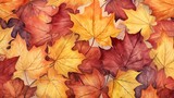 watercolor background, pattern, and texture of fall. crimson, yellow, and orange foliage. to create