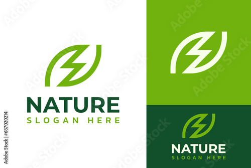 Modern Leaf Leaves with Electric Green Energy Alternative Power Logo Design Branding Template