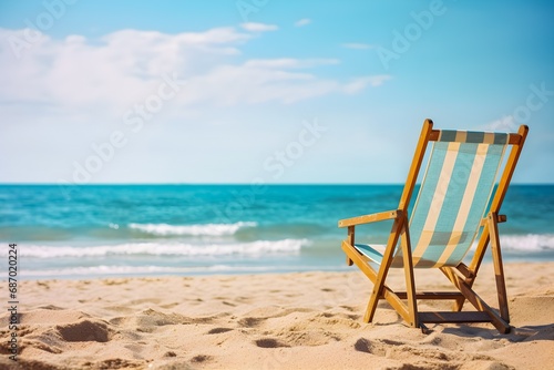 Beautiful beach Chair on the sandy beach near the sea Summer holiday and vacation relax concept