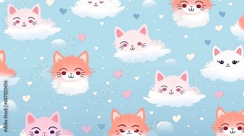Seanless pattern with cute cats. Vector illustration. Kids print. Ai generative
