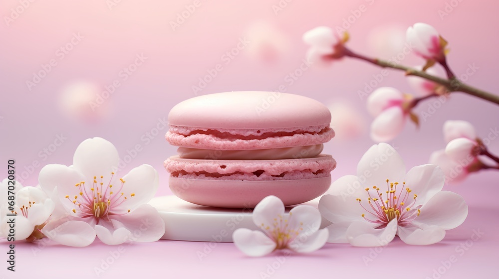 Pink Macaron with Cherry Blossoms Pink Macaron with Cherry Blossoms