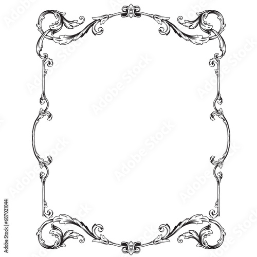 Border or frame decorative filigree calligraphy element in baroque style vintage and retro