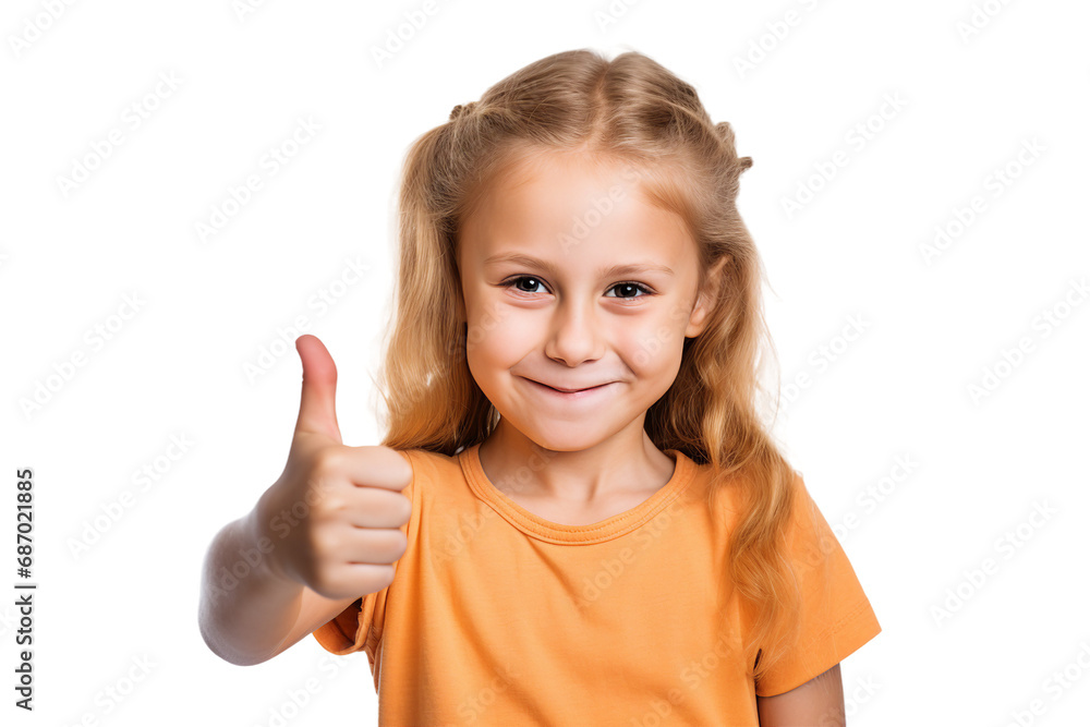 child girl thumbs up on transparent background, Generative AI child girl thumbs up on transparent background, Generative AI