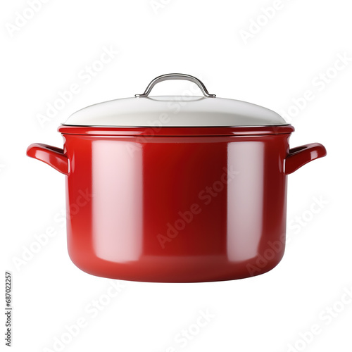 Red cooking pot isolated on transparent background, clipping path, png file,  ceramic pot, 