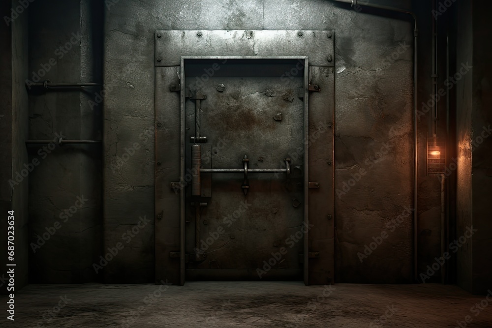 Iron door to the pantry, bomb shelter or stored, - obrazy, fototapety, plakaty 