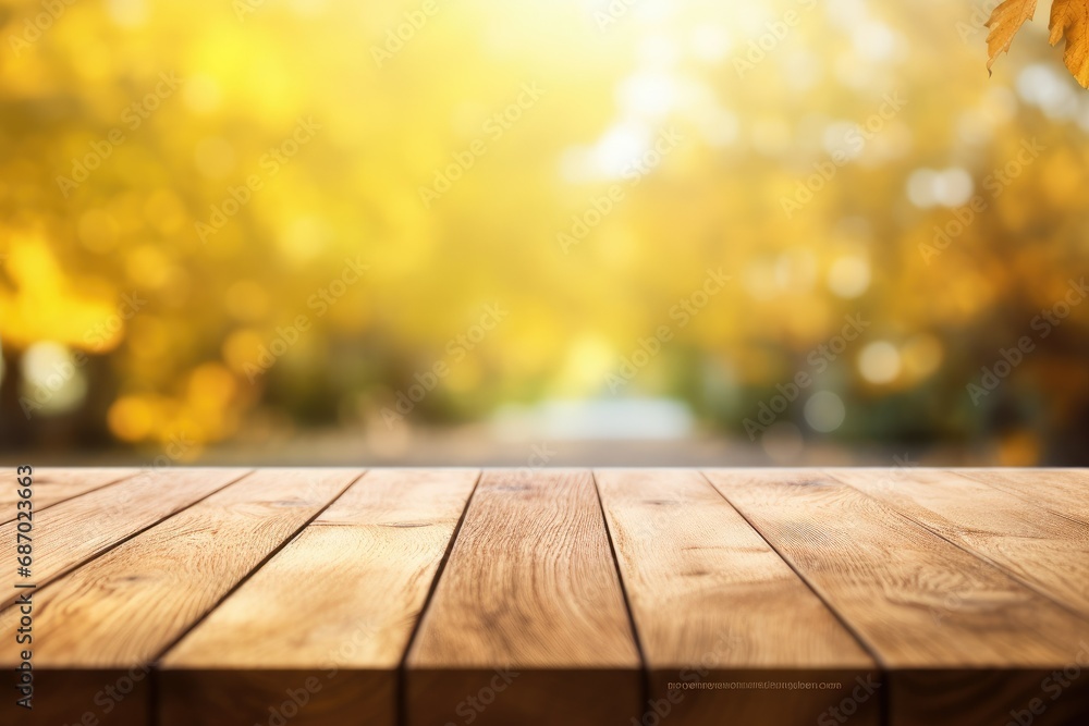 Table on autumn background, landscape background Table on autumn background, landscape background