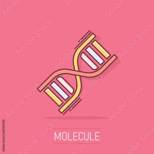 Vector cartoon dna icon in comic style. Medecine molecule sign illustration pictogram. Dna business splash effect concept.