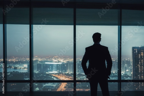 Back View of the Businessman in His Office Looking out of the Window