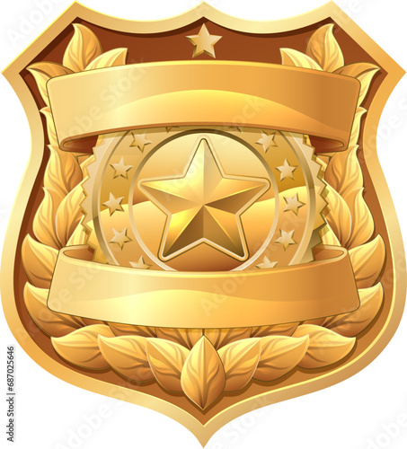 A police shield star sheriff cop badge or military security crest emblem motif